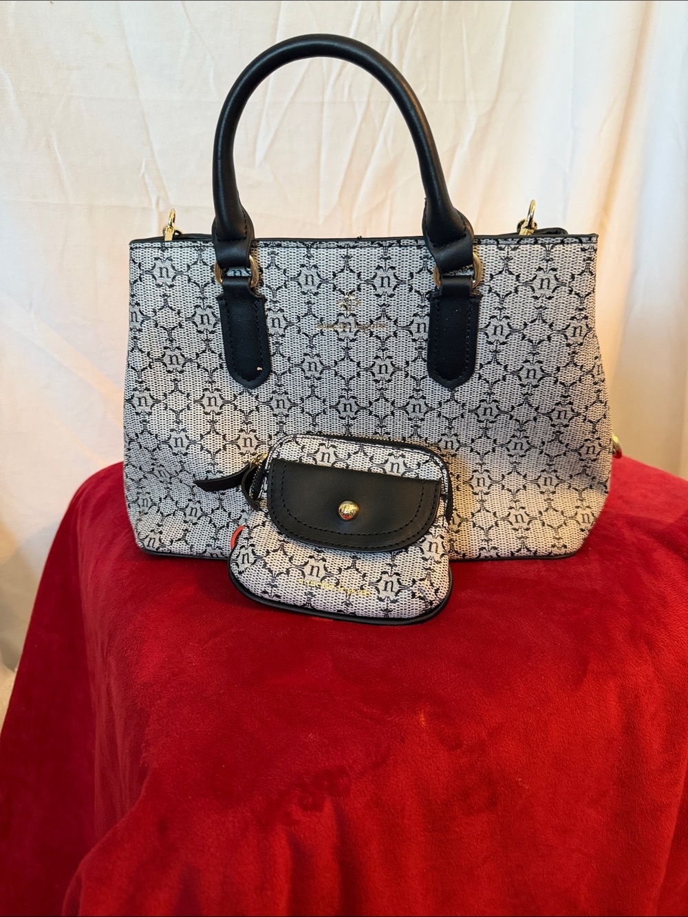Nanette Lepore Black and White Logo Tote with Coin Pouch
